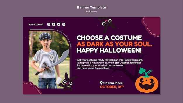 Free PSD halloween banner template with photo