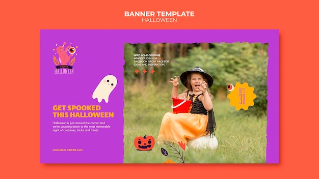 Free PSD halloween banner template with photo