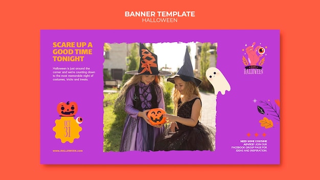 Free PSD halloween banner template with photo