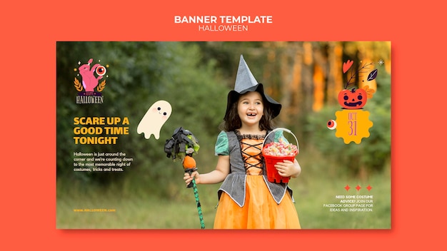 Free PSD halloween banner template with photo