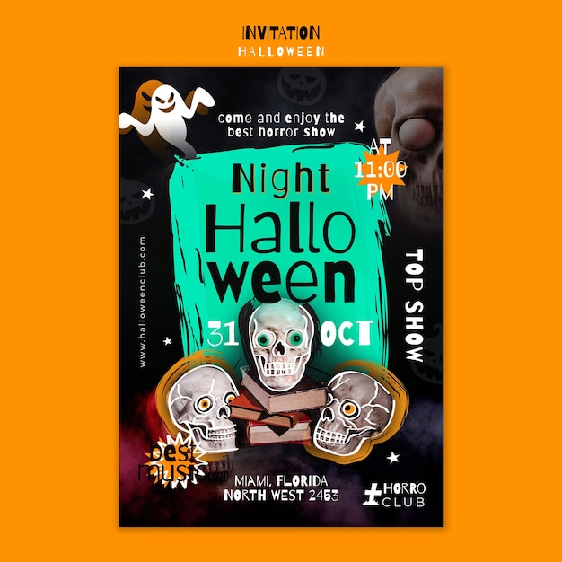 Free PSD halloween celebration invitation  template