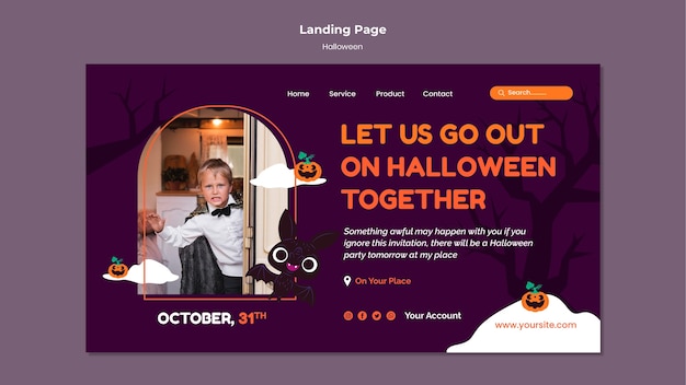 Free PSD halloween landing page template with photo