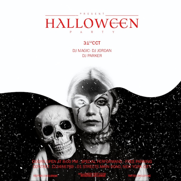 Free PSD halloween make-up woman with skull looking in camera