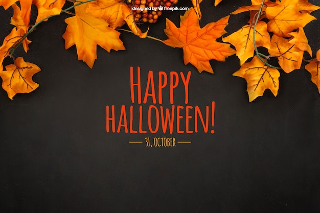 Free PSD halloween mockup with autumn leaves