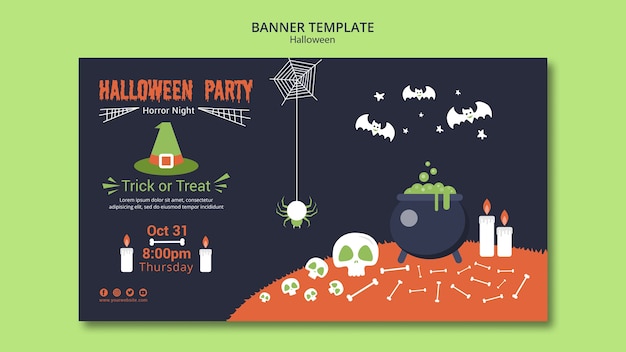 Free PSD halloween party banner template with bones and melting pot