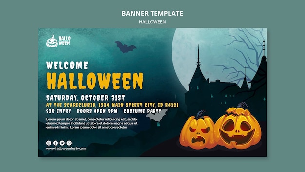 Free PSD halloween party horizontal banner template