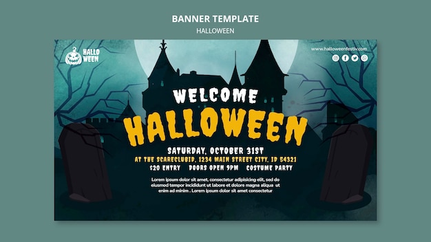 Free PSD halloween party horizontal banner template