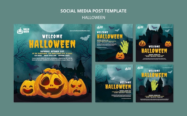 Free PSD halloween party instagram posts set