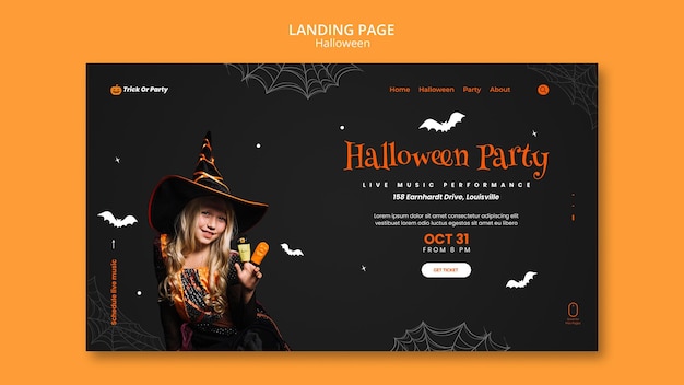 Free PSD halloween party landing page