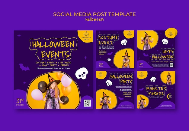 Free PSD halloween party social media posts pack