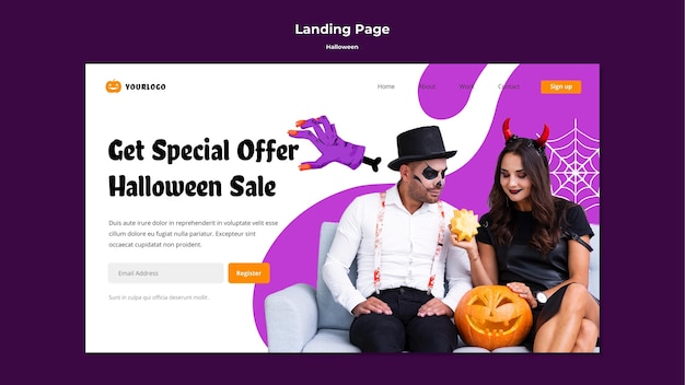 Free PSD halloween sale landing page template