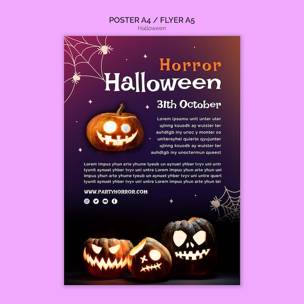 Free PSD halloween vertical poster template with scary pumpkins