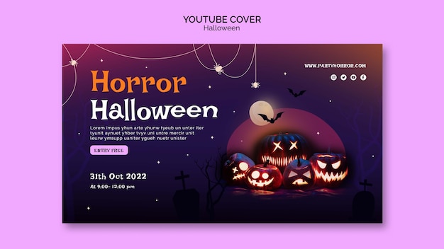 Free PSD halloween youtube cover template with scary pumpkins