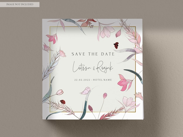 Free PSD hand drawing watercolor with line art floral  wedding invitation card