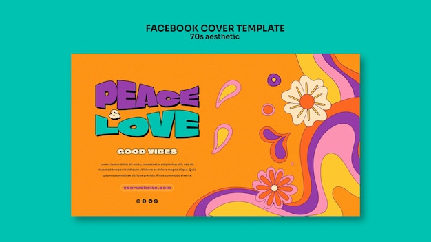 Free PSD hand drawn 70's aesthetic facebook cover