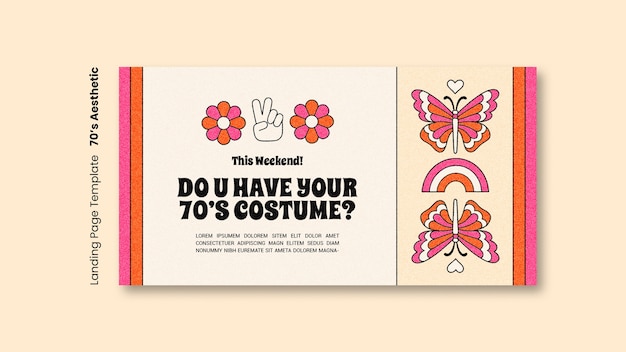 Free PSD hand drawn 70s aesthetic landing page template