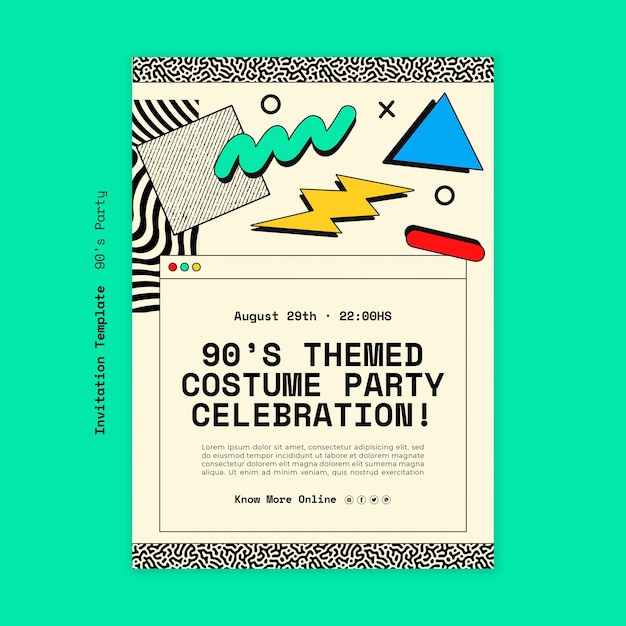 Free PSD hand drawn 90's party invitation template