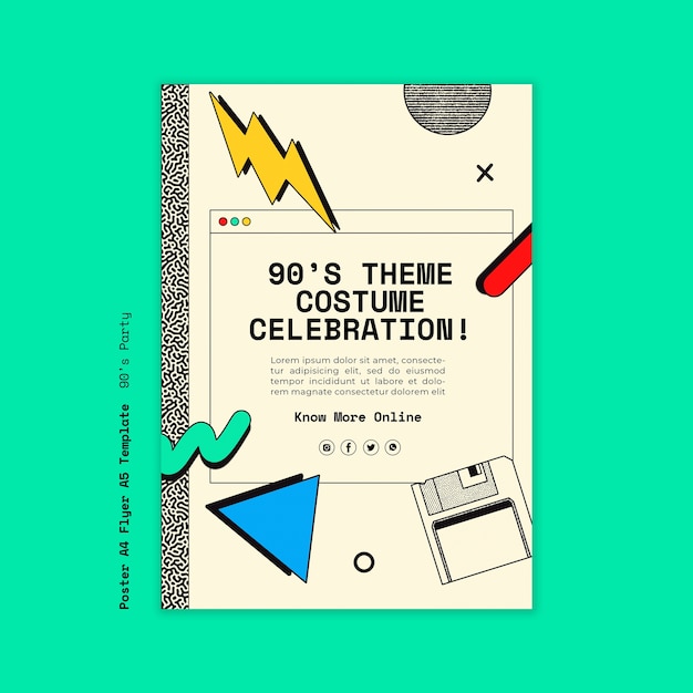 Free PSD hand drawn 90's party poster template