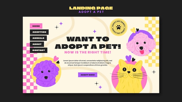 Free PSD hand drawn adopt a pet landing page template