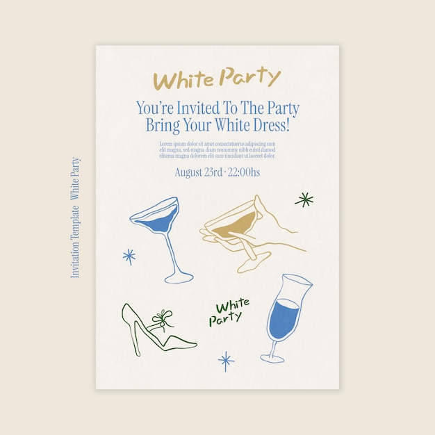 Free PSD hand drawn all white party invitation template