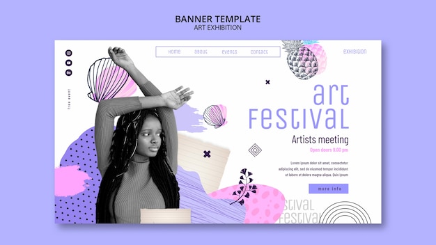 Free PSD hand drawn art exhibition banner template