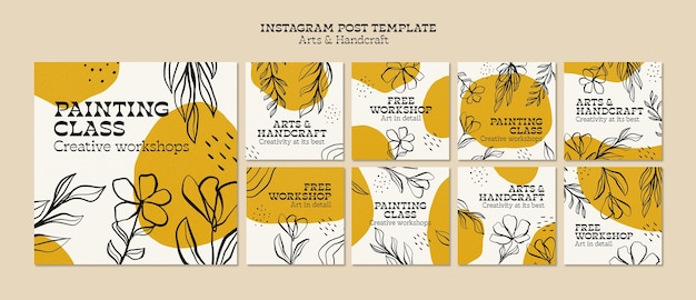 Free PSD hand drawn arts and handcraft instagram posts