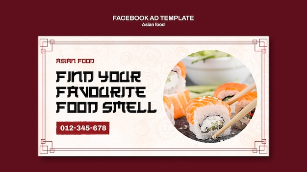 Free PSD hand drawn asian food facebook template