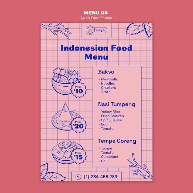 Free PSD hand drawn asian food menu template