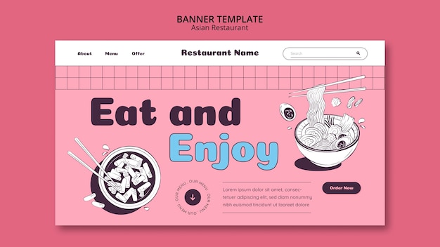 Free PSD hand drawn asian restaurant banner