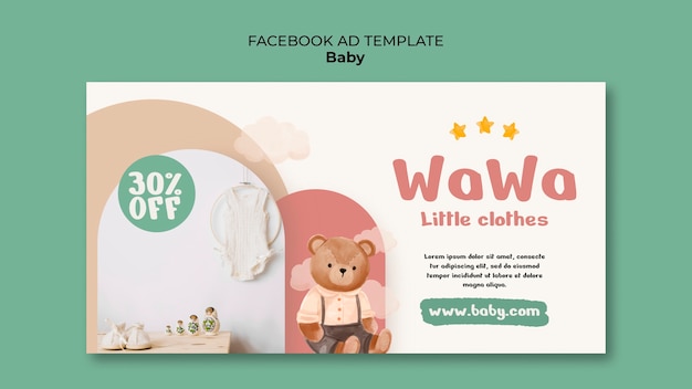 Free PSD hand drawn baby items facebook template