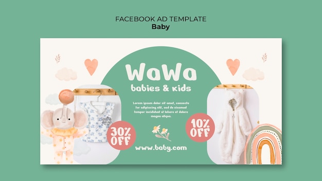 Free PSD hand drawn baby items facebook template