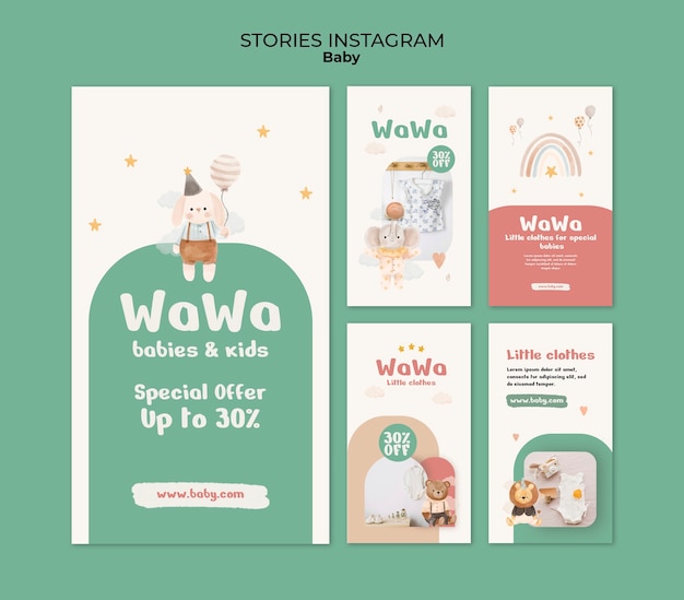 Free PSD hand drawn baby items instagram stories