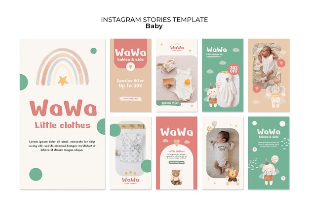 Free PSD hand drawn baby items instagram stories