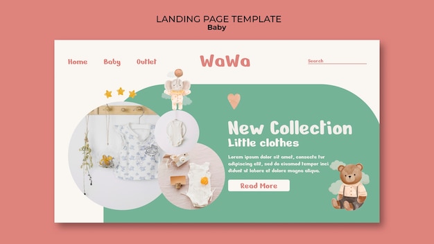 Free PSD hand drawn baby items landing page