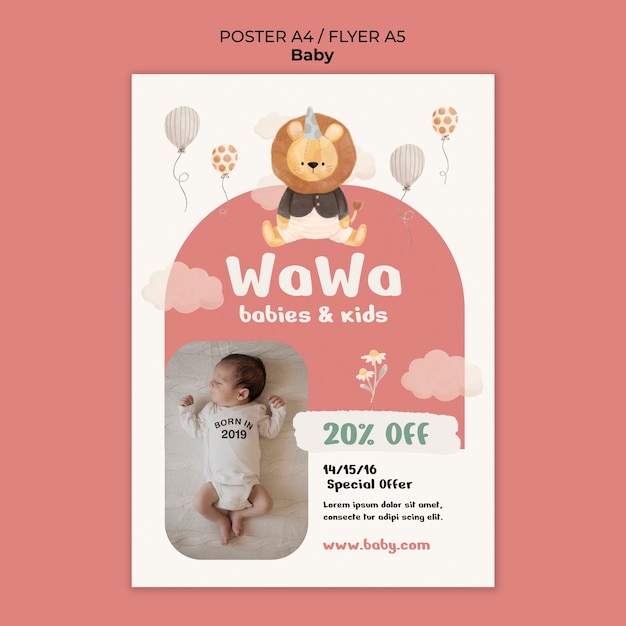 Hand drawn baby items poster template