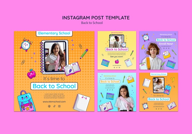 Free PSD hand drawn back to school instagram posts