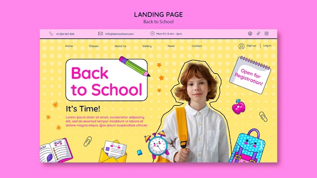 Free PSD hand drawn back to school landing page