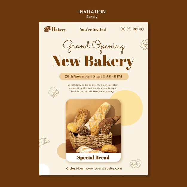 Hand drawn bakery concept invitation template