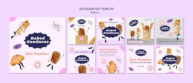 Free PSD hand drawn bakery instagram posts