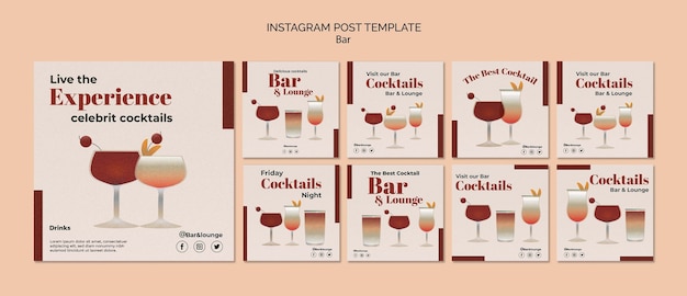 Free PSD hand drawn bar and lounge instagram posts template