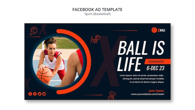 Free PSD hand drawn basketball game facebook template