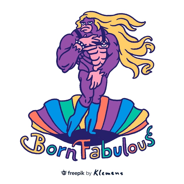 Hand drawn blonde gorilla on rainbow shell