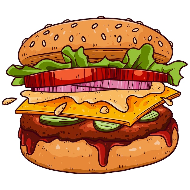 Free PSD hand drawn burger illustration