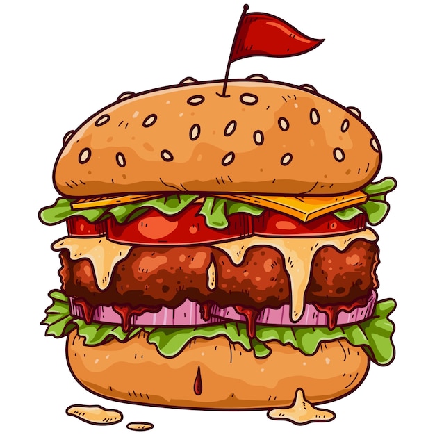 Free PSD hand drawn burger illustration