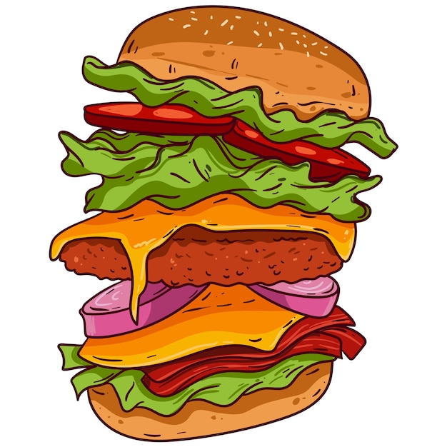 Free PSD hand drawn burger illustration