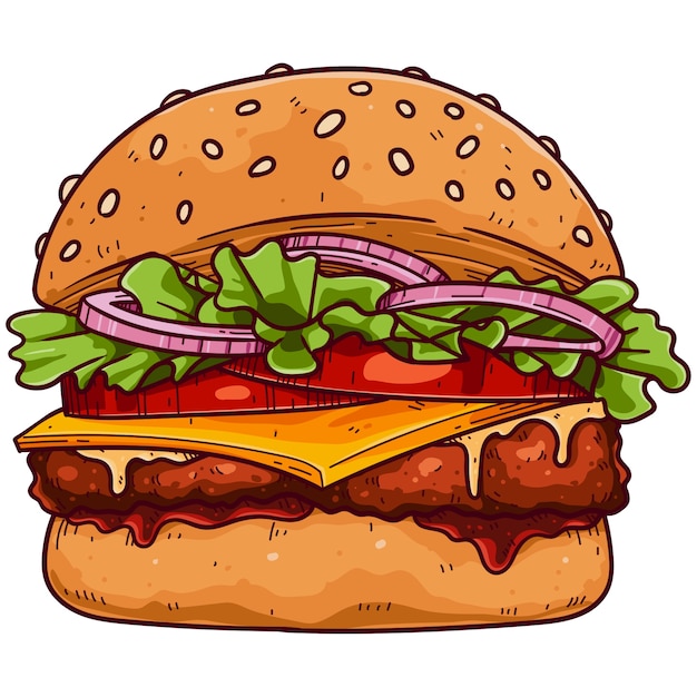 Free PSD hand drawn burger illustration