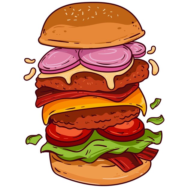 Free PSD hand drawn burger illustration