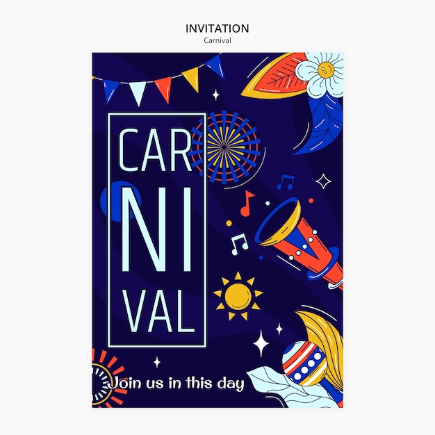 Free PSD hand drawn carnival party invitation template