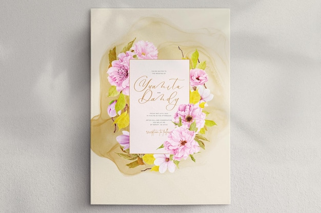 hand drawn cherry blossom invitation card set