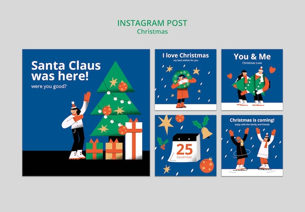 Hand drawn christmas celebration instagram post set